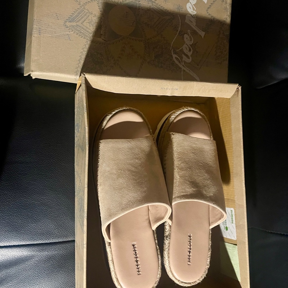 ❌Sold❌Free People Santorini Espadrille Platform Sandal Sz 7.5 RoseGold Leather - Picture 6 of 7